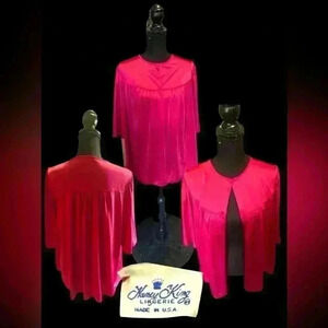 Vintage Nancy King Lingerie Burgundy Red Nylon Short Housecoat/Bed Jacket Size M